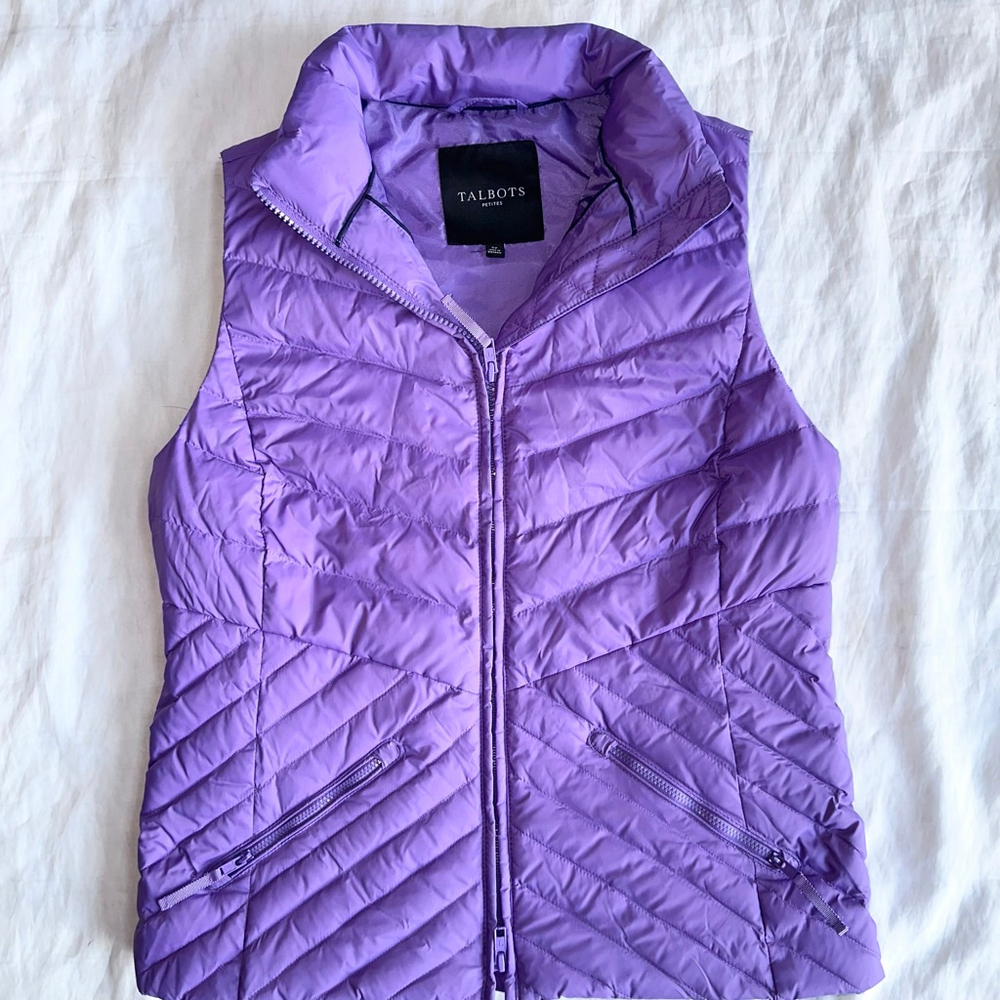 NWOT Women’s Small Petite Talbots Purple Puffer Vest Full Zip Jacket